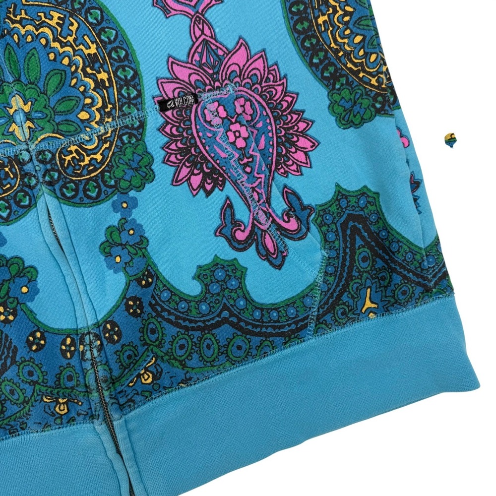 Vintage Y2K Volcom Full Zip Hoodie Paisley Turquoise Pink Large Grunge Skater - Picture 3 of 11